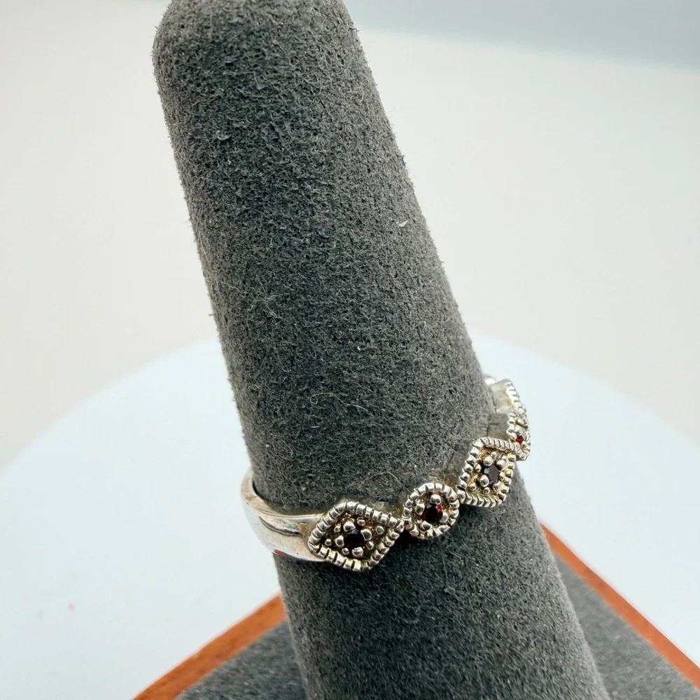 Vintage 90s Silver Tone Red Glass Ring‎ Women's Classic Fashion Jewelry